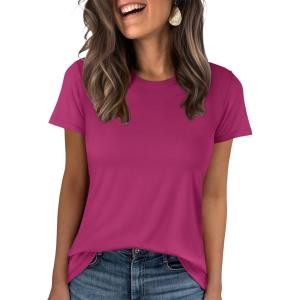 image:imageANRABESS Women Short Sleeve Tops Summer Basic Tee WrinkleFree Trendy Cute T Shirts 2026 Spring Business Casual OutfitsHot Pink