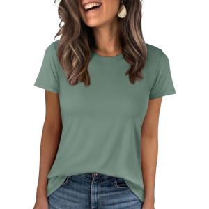 image:imageANRABESS Women Short Sleeve Tops Summer Basic Tee WrinkleFree Trendy Cute T Shirts 2026 Spring Business Casual OutfitsLight Green