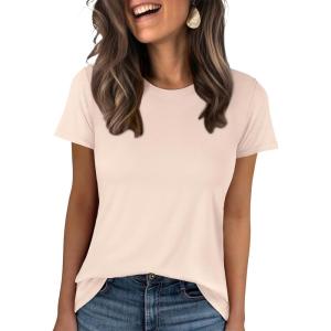 image:imageANRABESS Women Short Sleeve Tops Summer Basic Tee WrinkleFree Trendy Cute T Shirts 2026 Spring Business Casual OutfitsPink Cream