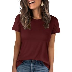 image:imageANRABESS Women Short Sleeve Tops Summer Basic Tee WrinkleFree Trendy Cute T Shirts 2026 Spring Business Casual OutfitsWine Red