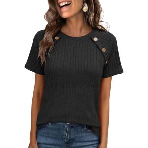 image:imageANRABESS Women Short Sleeve Tops Summer Sweater 2026 Dressy Shirts Business Casual Tunic Blouses Trendy Work ClothesBlack