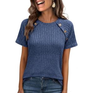 image:imageANRABESS Women Short Sleeve Tops Summer Sweater 2026 Dressy Shirts Business Casual Tunic Blouses Trendy Work ClothesDark Blue
