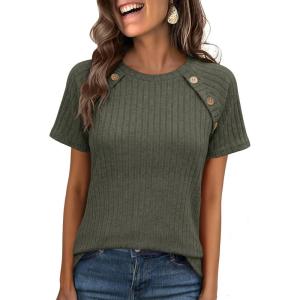 image:imageANRABESS Women Short Sleeve Tops Summer Sweater 2026 Dressy Shirts Business Casual Tunic Blouses Trendy Work ClothesDeep Green