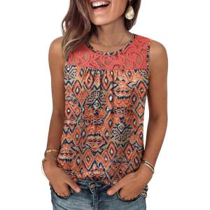 image:imageANRABESS Women Summer Lace Tank Tops 2026 Summer Sleeveless Loose Fit Curved Hem Flowy Shirts Dressy Casual Tunic BlouseOrange Print