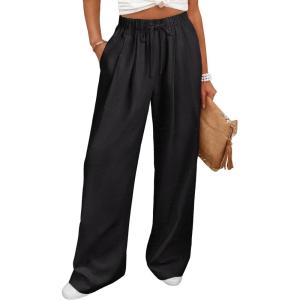 image:imageANRABESS Women Wide Leg Linen Palazzo Pants Casual Elastic Waist Drawstring Flowy Loose Beach Travel Trousers with PocketsBlack