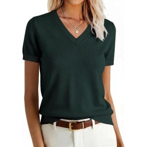 image:imageANRABESS Women Wool Blend Sweater Summer 2026 Short Sleeve V Neck Pullover Top Business Casual Outfit Beach Vacation ClothesDark Green