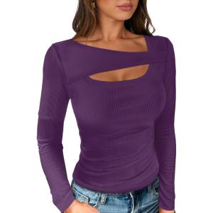 image:imageANRABESS Womens Cutout Tops Trendy Sexy Long Sleeve Shirts Ribbed Slim Fit Tee 2025 Fall Fashion Going Out Tshirts ClothesPurple