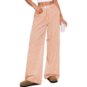 image:imageANRABESS Womens Gingham Pants  Casual Lounge Pajama Bottoms for Home Sleep Resort WearOrange White Plaid