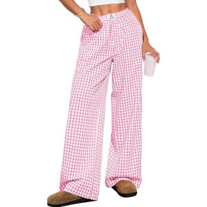 image:imageANRABESS Womens Gingham Pants  Casual Lounge Pajama Bottoms for Home Sleep Resort WearPink White Plaid