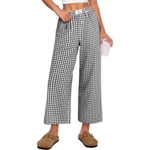 image:imageANRABESS Womens Gingham Striped Pants Palazzo amp Cropped Comfy amp Cute Lounge Pajama Plaid PJ Bottoms With PocketsBlack White Plaid