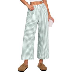 image:imageANRABESS Womens Gingham Striped Pants Palazzo amp Cropped Comfy amp Cute Lounge Pajama Plaid PJ Bottoms With PocketsGreen White Plaid