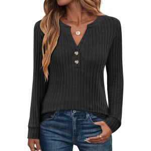 image:imageANRABESS Womens Henley Shirts Long Sleeve Tunic Tops 2025 Fall Fashion Outfits Ribbed Knit Sweaters Ladies Casual ClothesBlack