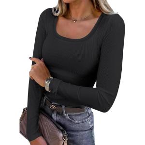image:imageANRABESS Womens Long Sleeve Shirts Scoop Neck Ribbed Knit Slim Fitted Tops Casual Basic Tee 2025 Fall Fashion Outfits ClothesBlack