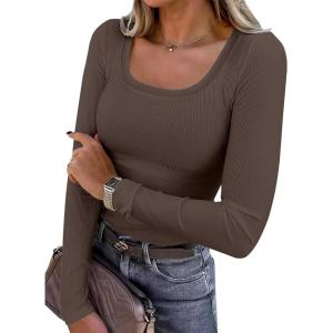 image:imageANRABESS Womens Long Sleeve Shirts Scoop Neck Ribbed Knit Slim Fitted Tops Casual Basic Tee 2025 Fall Fashion Outfits ClothesCoffee