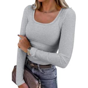 image:imageANRABESS Womens Long Sleeve Shirts Scoop Neck Ribbed Knit Slim Fitted Tops Casual Basic Tee 2025 Fall Fashion Outfits ClothesGrey