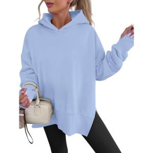 image:imageANRABESS Womens Oversized Hoodies Long Sleeve Fleece Side Slit Hooded Sweatshirts Pullover 2026 Fall Outfits Y2K ClothesLight Blue