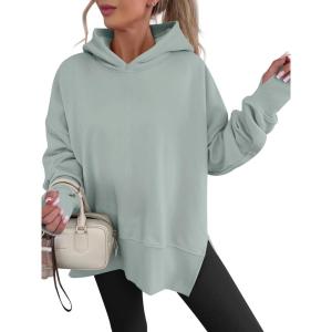 image:imageANRABESS Womens Oversized Hoodies Long Sleeve Fleece Side Slit Hooded Sweatshirts Pullover 2026 Fall Outfits Y2K ClothesSage Green