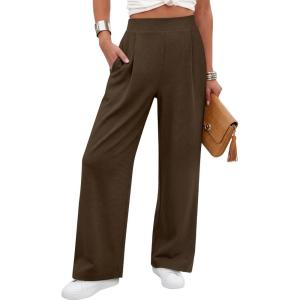 image:imageANRABESS Womens Pants Wide Leg Waffle Knit Casual Stretchy Work Dress Pants 2026 Pull on Business Slacks Trousers OutfitsBrown