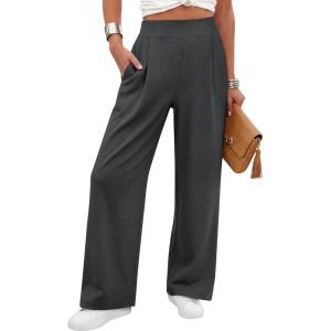 image:imageANRABESS Womens Pants Wide Leg Waffle Knit Casual Stretchy Work Dress Pants 2026 Pull on Business Slacks Trousers OutfitsDark Grey