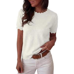 image:imageANRABESS Womens Short Sleeve Sweater Summer Sweaters Top Dressy Scalloped Loose Business Casual Vacation Outfits 2026Cream White