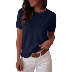 image:imageANRABESS Womens Short Sleeve Sweater Summer Sweaters Top Dressy Scalloped Loose Business Casual Vacation Outfits 2026Navy Blue