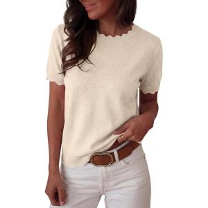 image:imageANRABESS Womens Short Sleeve Sweater Summer Sweaters Top Dressy Scalloped Loose Business Casual Vacation Outfits 2026Parchment