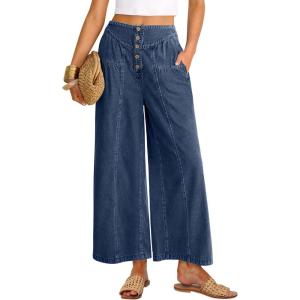 image:imageANRABESS Womens Wide Leg Barrel Jeans 2026 Fashion Spring Baggy High Waisted Trendy Cropped Flowy Denim Pants with PocketsDeep Blue