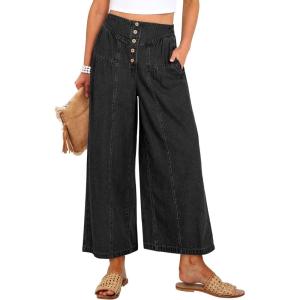 image:imageANRABESS Womens Wide Leg Barrel Jeans 2026 Fashion Spring Baggy High Waisted Trendy Cropped Flowy Denim Pants with PocketsWashed Black