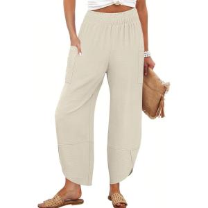 image:imageANRABESS Womens Wide Leg Palazzo Capri Pants 2026 Summer Casual High Waisted Barrel Lounge Flowy Cropped Beach Work TrousersApricot