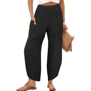 image:imageANRABESS Womens Wide Leg Palazzo Capri Pants 2026 Summer Casual High Waisted Barrel Lounge Flowy Cropped Beach Work TrousersBlack