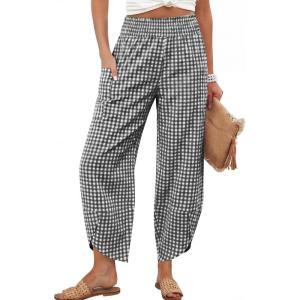 image:imageANRABESS Womens Wide Leg Palazzo Capri Pants 2026 Summer Casual High Waisted Barrel Lounge Flowy Cropped Beach Work TrousersBlack White Plaid