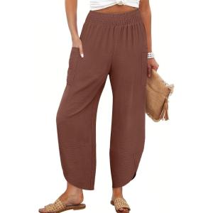 image:imageANRABESS Womens Wide Leg Palazzo Capri Pants 2026 Summer Casual High Waisted Barrel Lounge Flowy Cropped Beach Work TrousersBrown Red