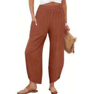 image:imageANRABESS Womens Wide Leg Palazzo Capri Pants 2026 Summer Casual High Waisted Barrel Lounge Flowy Cropped Beach Work TrousersCaramel
