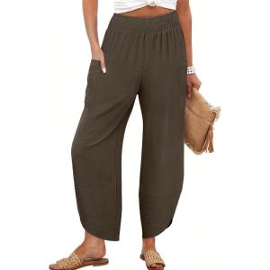 image:imageANRABESS Womens Wide Leg Palazzo Capri Pants 2026 Summer Casual High Waisted Barrel Lounge Flowy Cropped Beach Work TrousersCoffee