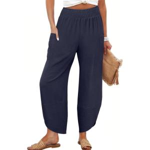 image:imageANRABESS Womens Wide Leg Palazzo Capri Pants 2026 Summer Casual High Waisted Barrel Lounge Flowy Cropped Beach Work TrousersDark Blue