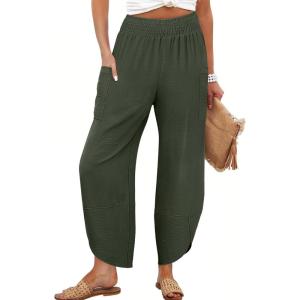 image:imageANRABESS Womens Wide Leg Palazzo Capri Pants 2026 Summer Casual High Waisted Barrel Lounge Flowy Cropped Beach Work TrousersDark Green