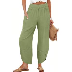 image:imageANRABESS Womens Wide Leg Palazzo Capri Pants 2026 Summer Casual High Waisted Barrel Lounge Flowy Cropped Beach Work TrousersGreen