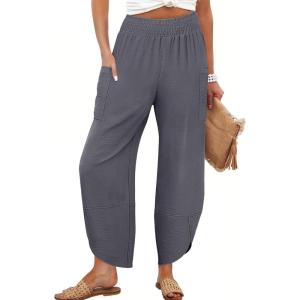 image:imageANRABESS Womens Wide Leg Palazzo Capri Pants 2026 Summer Casual High Waisted Barrel Lounge Flowy Cropped Beach Work TrousersGrey