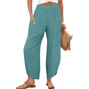image:imageANRABESS Womens Wide Leg Palazzo Capri Pants 2026 Summer Casual High Waisted Barrel Lounge Flowy Cropped Beach Work TrousersLake