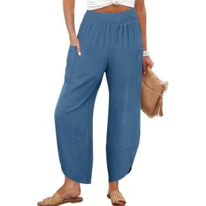 image:imageANRABESS Womens Wide Leg Palazzo Capri Pants 2026 Summer Casual High Waisted Barrel Lounge Flowy Cropped Beach Work TrousersLake Blue