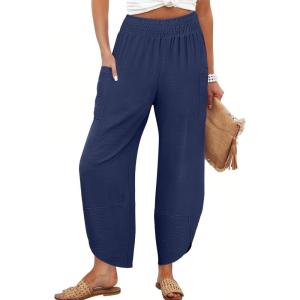 image:imageANRABESS Womens Wide Leg Palazzo Capri Pants 2026 Summer Casual High Waisted Barrel Lounge Flowy Cropped Beach Work TrousersNavy Blue