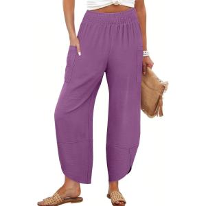 image:imageANRABESS Womens Wide Leg Palazzo Capri Pants 2026 Summer Casual High Waisted Barrel Lounge Flowy Cropped Beach Work TrousersPurple