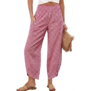 image:imageANRABESS Womens Wide Leg Palazzo Capri Pants 2026 Summer Casual High Waisted Barrel Lounge Flowy Cropped Beach Work TrousersRed White Plaid