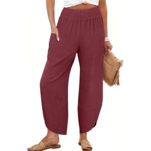 image:imageANRABESS Womens Wide Leg Palazzo Capri Pants 2026 Summer Casual High Waisted Barrel Lounge Flowy Cropped Beach Work TrousersRust Maroon