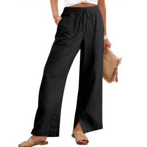 image:imageANRABESS Womens Wide Leg Palazzo Linen Pants High Waist Split Ankle Casual Lounge Beach Vacation Pants 2026 Spring SummerBlack