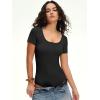 image:imageANRABESS Bodysuits for Women short sleeve Tops Henley Scoop Neck Slim Fit Ribbed Knit Soft Basic Shirts 2026 Summer OutfitsBlack