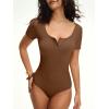 image:imageANRABESS Bodysuits for Women short sleeve Tops Henley Scoop Neck Slim Fit Ribbed Knit Soft Basic Shirts 2026 Summer OutfitsBrown