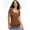image:imageANRABESS Bodysuits for Women short sleeve Tops Henley Scoop Neck Slim Fit Ribbed Knit Soft Basic Shirts 2026 Summer OutfitsBrown