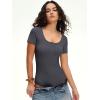 image:imageANRABESS Bodysuits for Women short sleeve Tops Henley Scoop Neck Slim Fit Ribbed Knit Soft Basic Shirts 2026 Summer OutfitsCharcoal