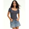 image:imageANRABESS Bodysuits for Women short sleeve Tops Henley Scoop Neck Slim Fit Ribbed Knit Soft Basic Shirts 2026 Summer OutfitsCharcoal